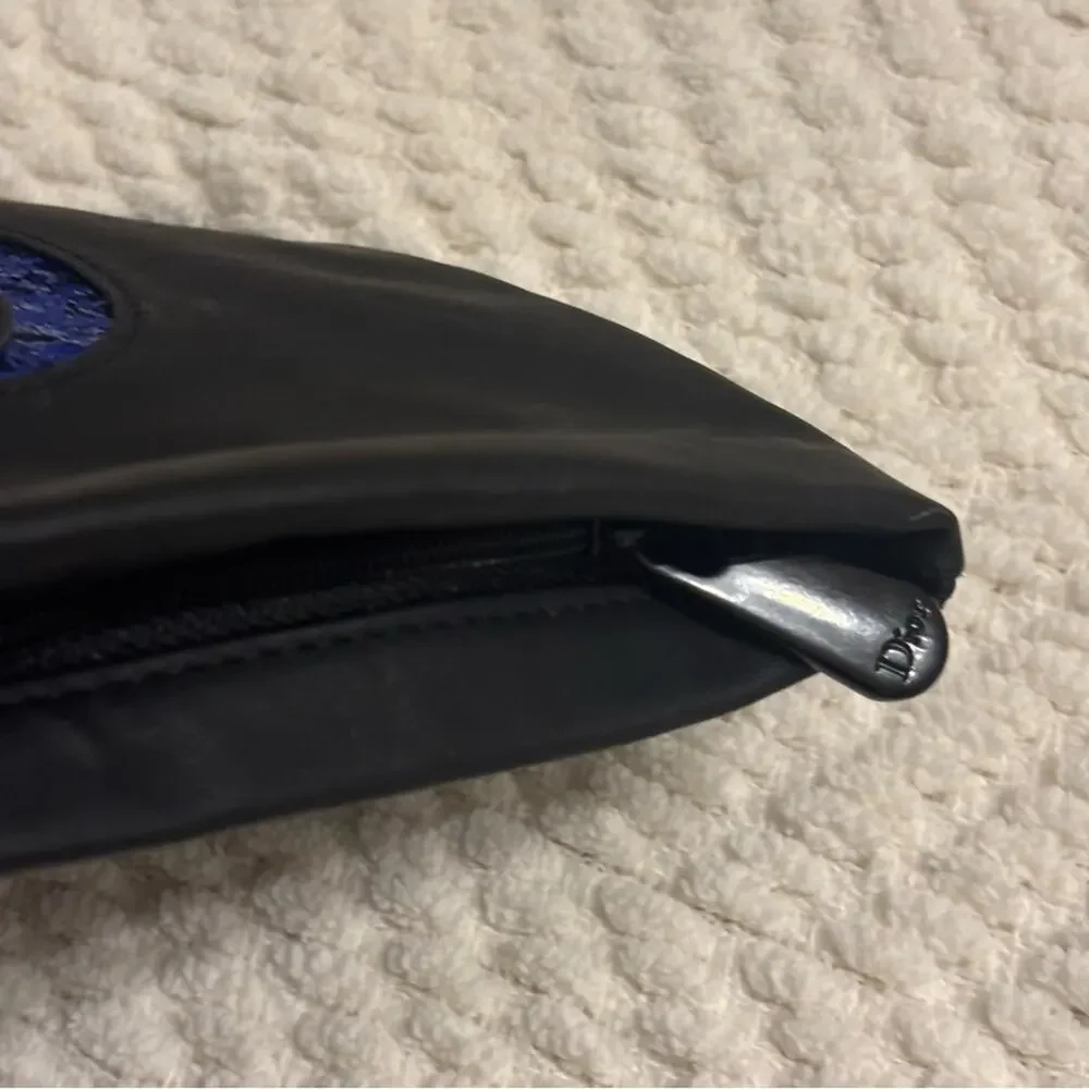 CHRISTIAN DIOR BLUE GLITTER BLACK ZIP MAKEUP COSMETIC POUCH CLUTCH BAG SM